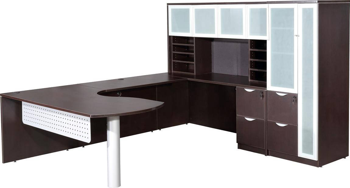 Peninsula Desk with Hutch and Glass Accent Doors