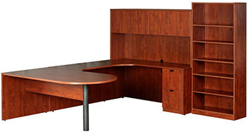 U Shape Peninsula Desk with Hutch and Bookcase