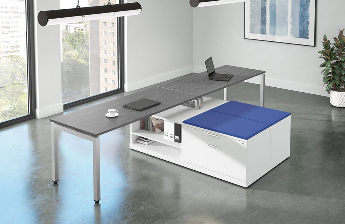 T Shaped Desk for Two with Storage (Two Modern L Shaped Desk joined)