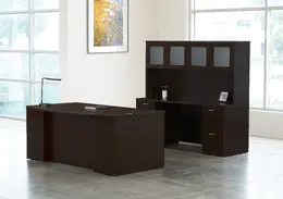 Bow Front Desk and Credenza with Hutch - Step Front