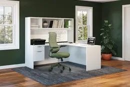 L Shaped Credenza Desk with Hutch - PL Laminate