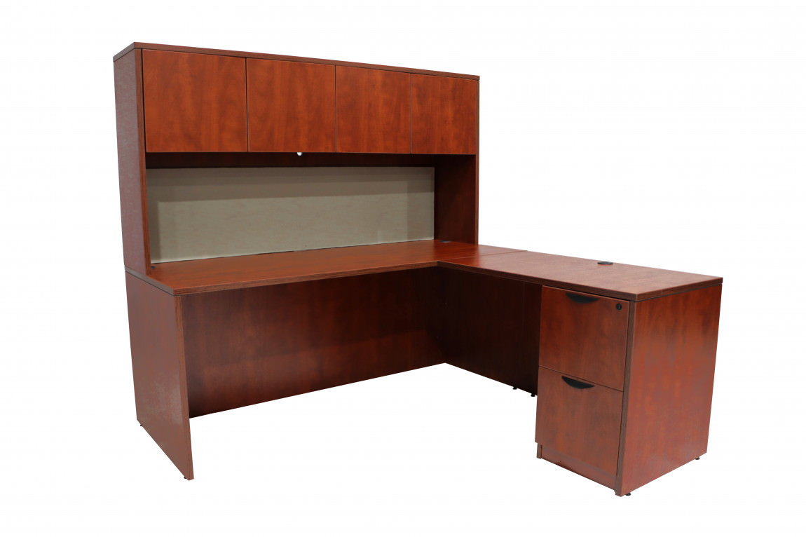 L Shaped Desk with Hutch and Drawers