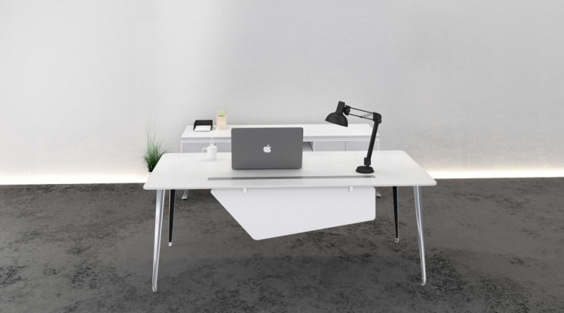 Modern Rectangular Desk with Storage Credenza