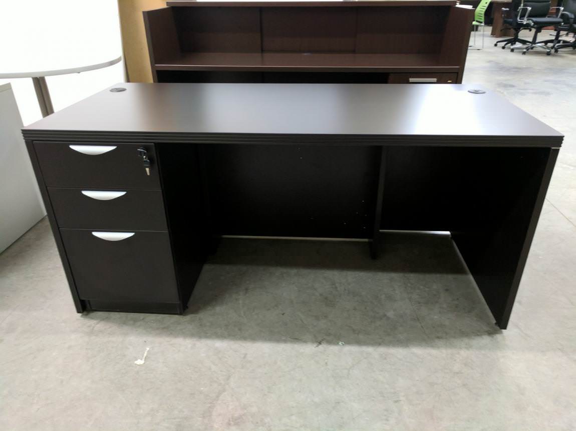 Dark Walnut Express Laminate Executive Desk With Drawers 