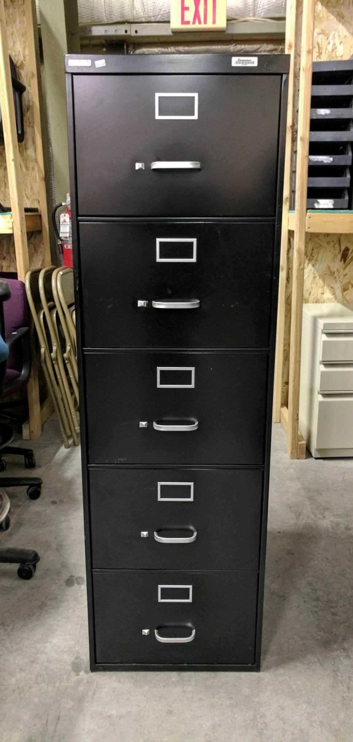 Black Steelcase 5 Drawer Vertical Legal File Cabinet