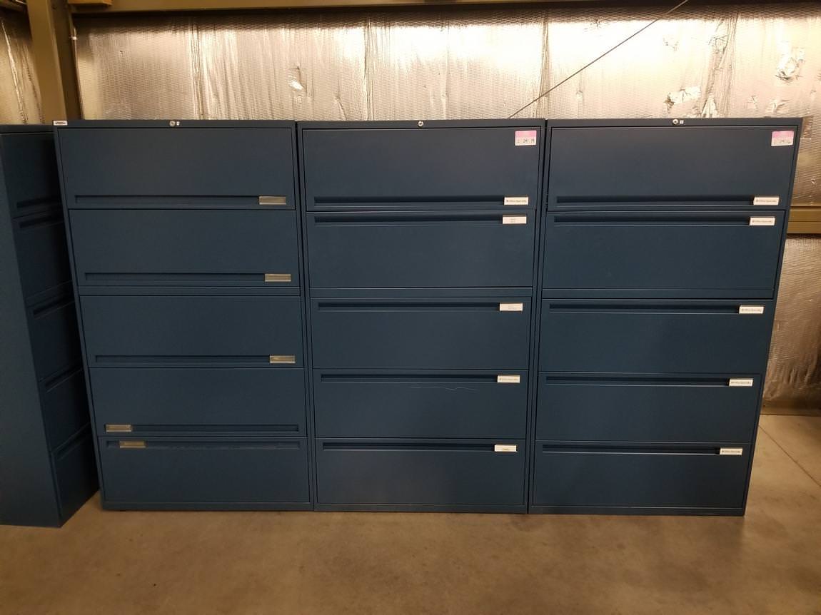 Storwal 5 Drawer Blue Lateral Filing Cabinets 36 Inch Wide
