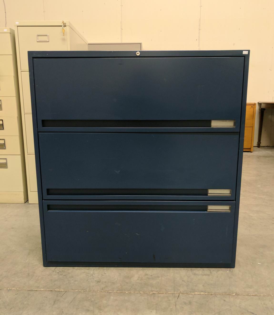 Storwal 3 Drawer Blue Lateral Filing Cabinets 36 Inch Wide