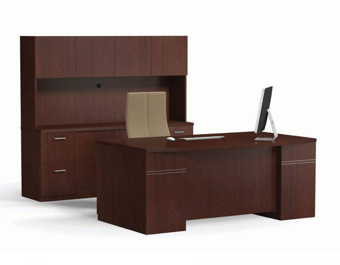 Connect Series Arc Top Desk with Storage Credenza and Hutch