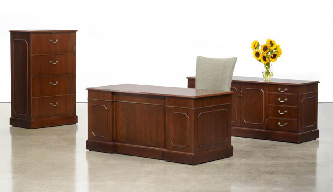 Georgian Series Executive Desk with Storage Credenza and Lateral Storage