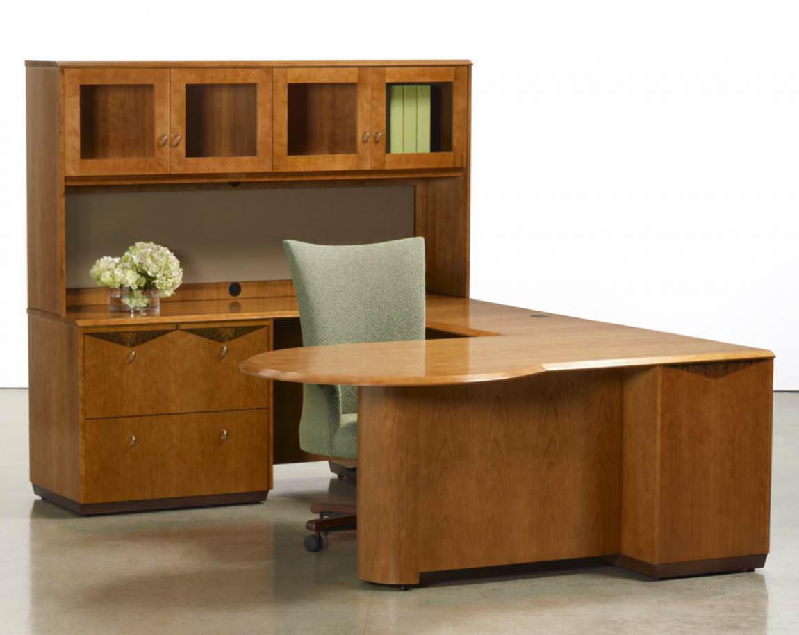 Peninsula Desk with Hutch and Lateral File Drawers