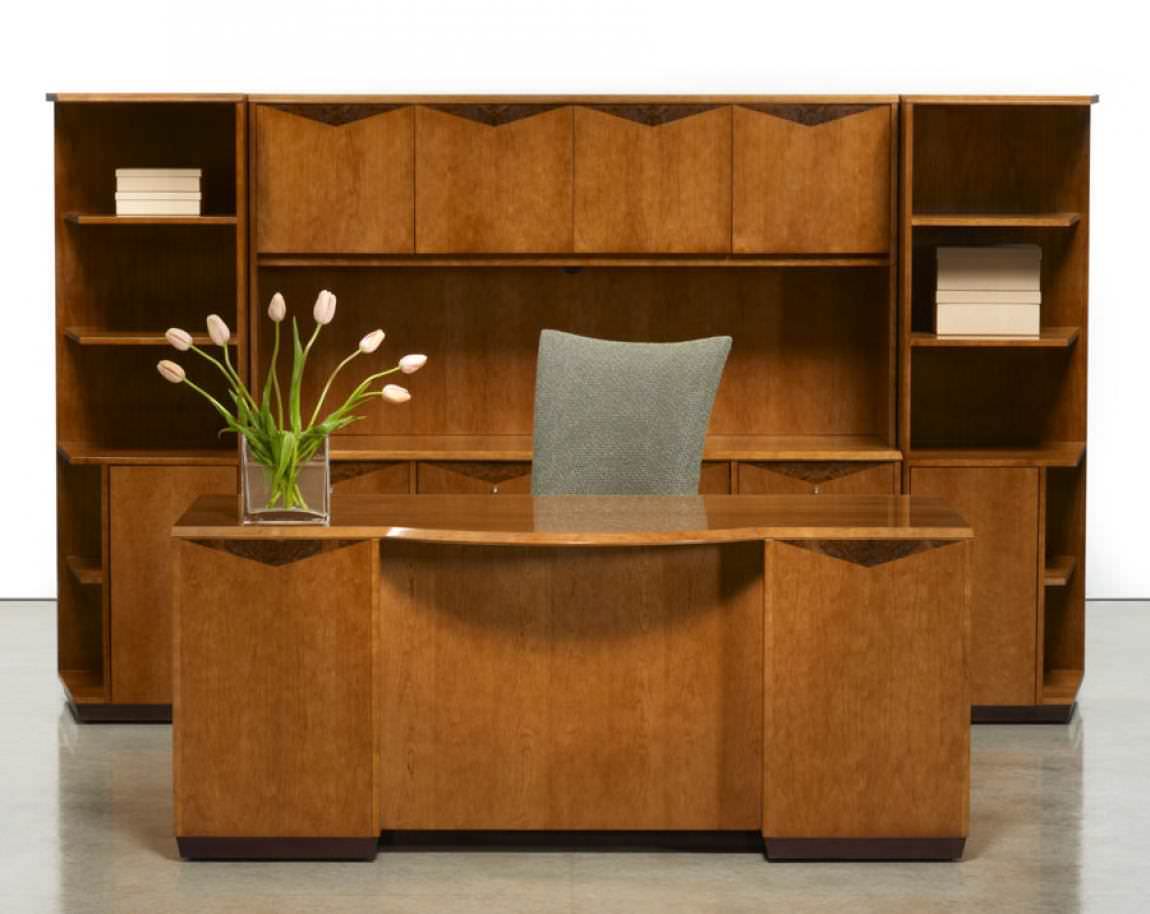 St. Clair Series Desk and Credenza with Hutch and Corner Bookcases