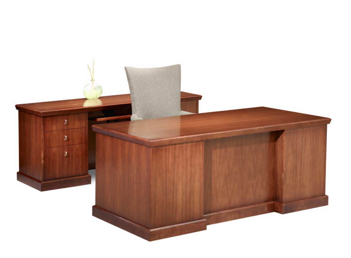 Heartwood Series Desk with Drawers and Credenza