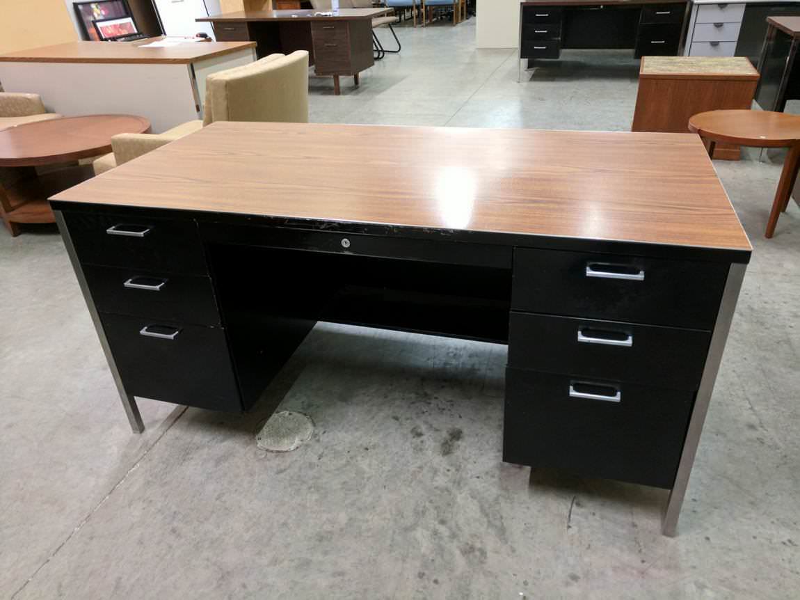 Black Metal Desk with Oak Laminate Top