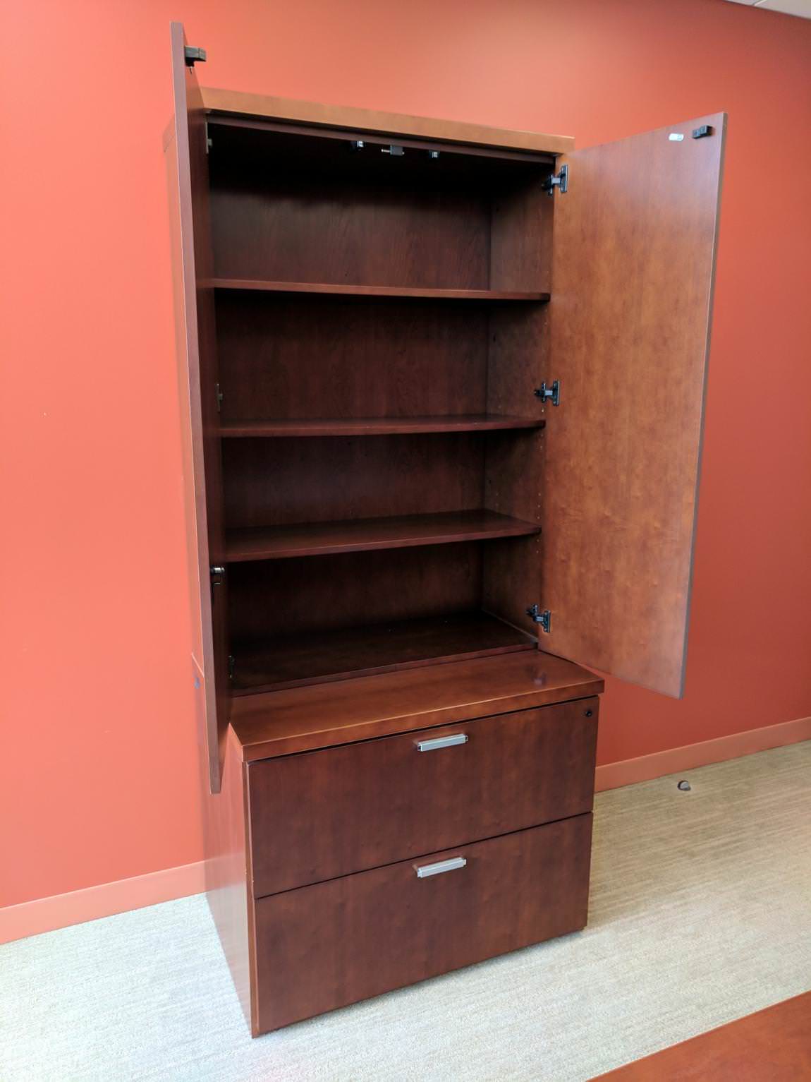 Solid Wood Cherry 2 Drawer Lateral File with Hutch