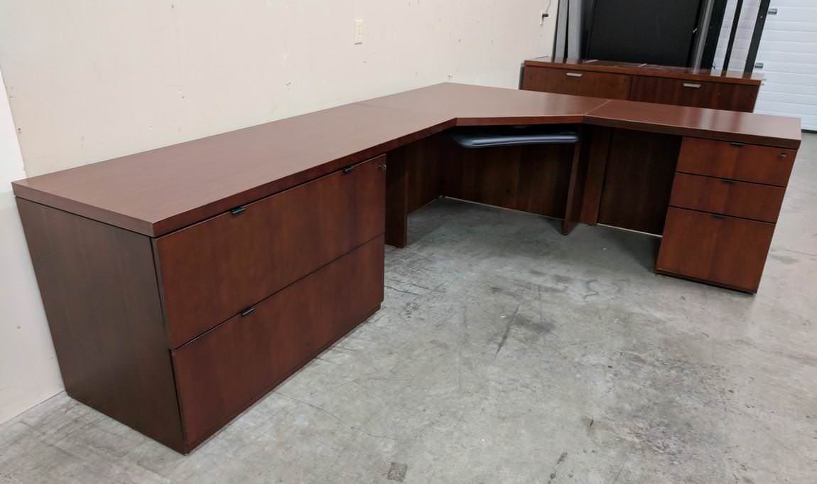 Solid Wood Cherry L Shaped Corner Desk
