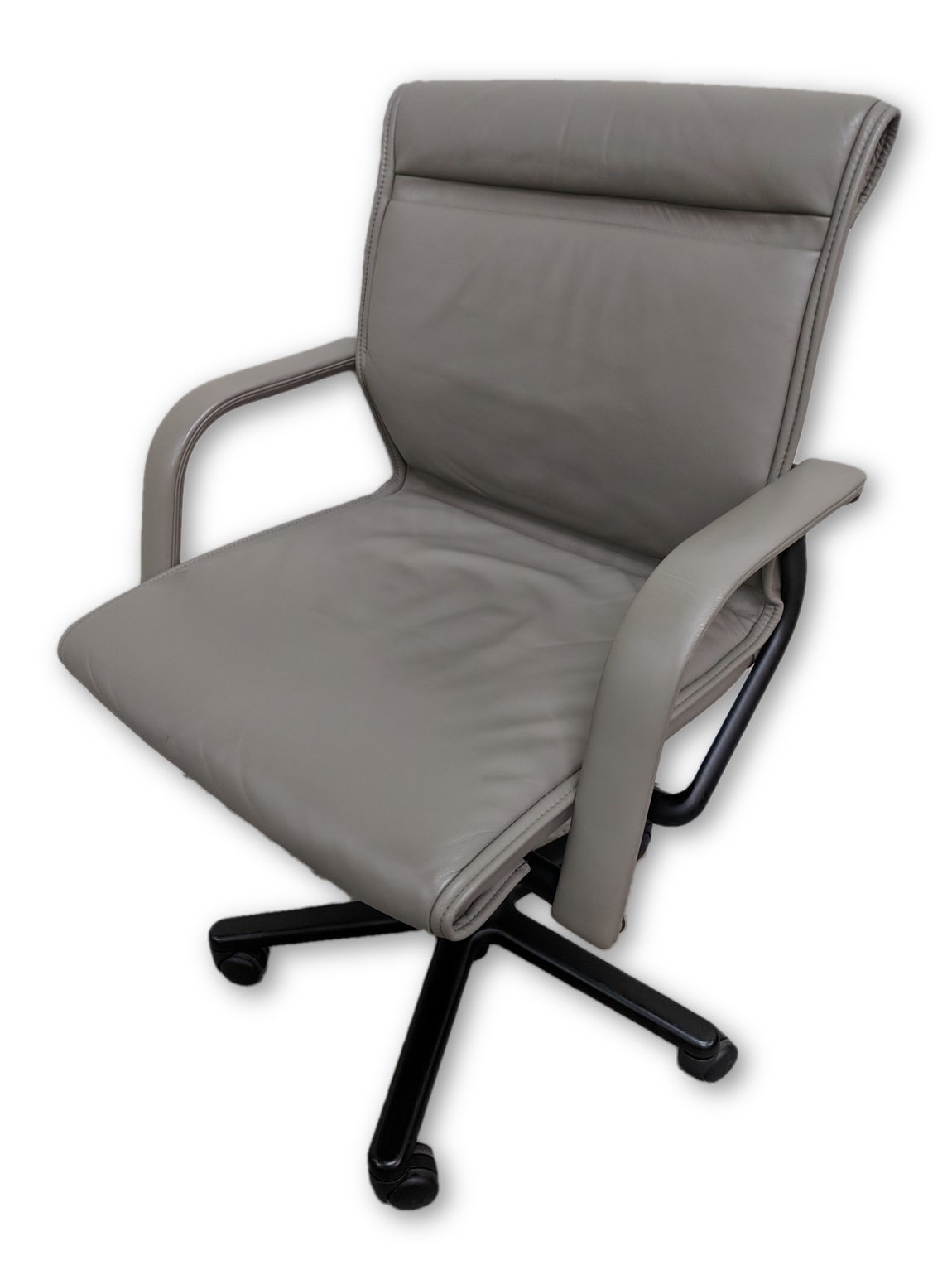 Gray Leather Mid-Back Rolling Office Chair