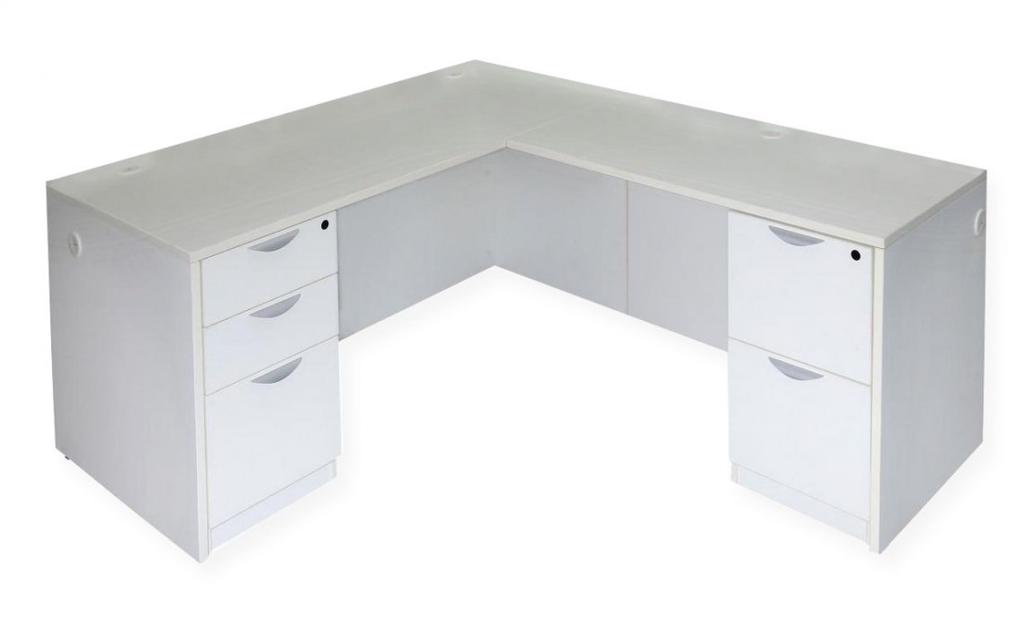 White L Shaped Desk with Drawers
