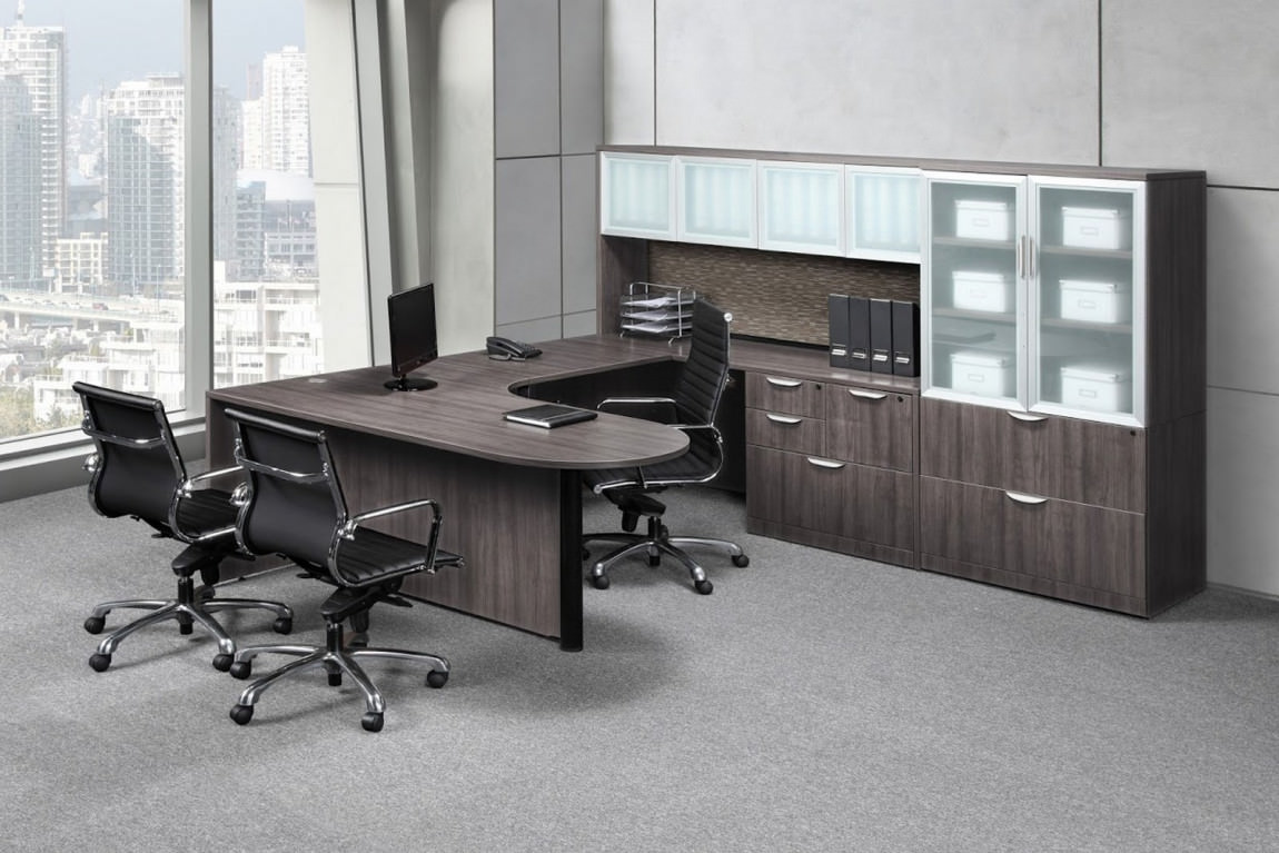 U Shaped Executive Peninsula Desk With Storage Cabinet
