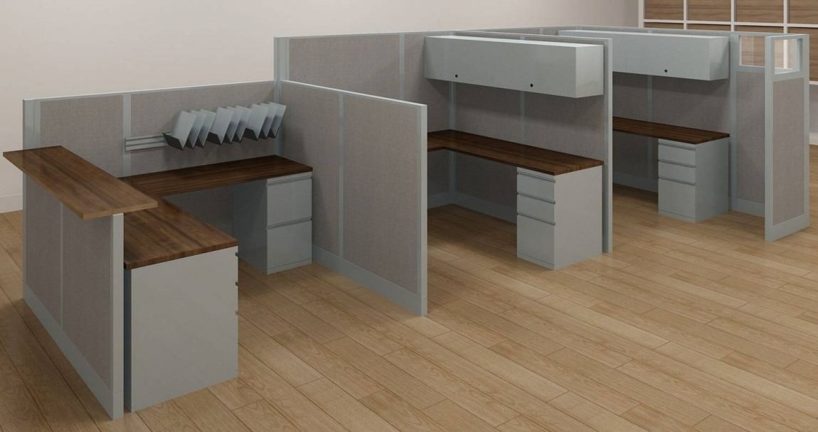 3 Multi-Height Cubicle Workstations Reception Desk : : Express Panel