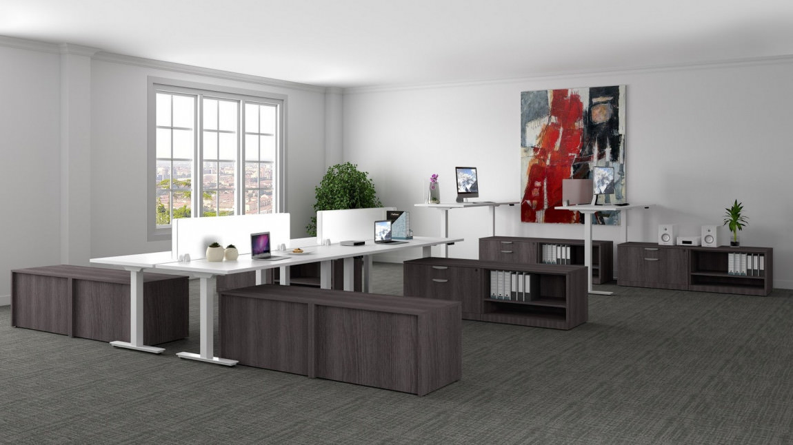 6 Person Electric Height Adjustable Desk Workstation Newport Gray White Elements Harmony Collection 6 Person Electric Height Adjustable, How To Build Electric Height Adjustable Desk