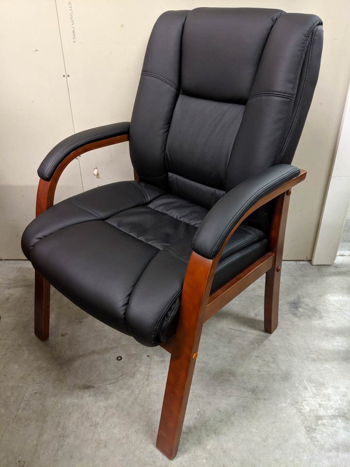 Black Vinyl Guest Chairs with Cherry Frame