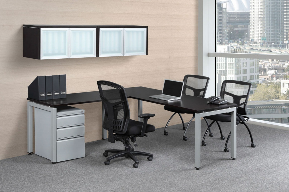 Contemporary L Shaped Desk Overhead, L Shaped Office Desk With Overhead Storage