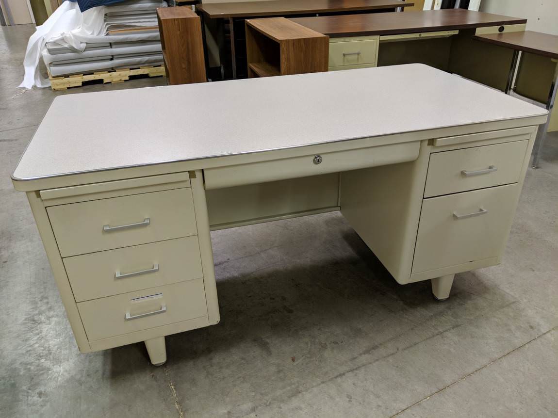 Putty Metal Desk with Drawers