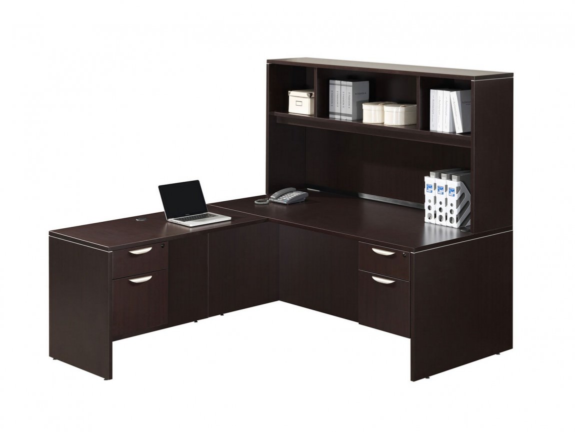 L Shaped Desk Hutch Drawers Espresso, L Shaped Office Desk With Overhead Storage