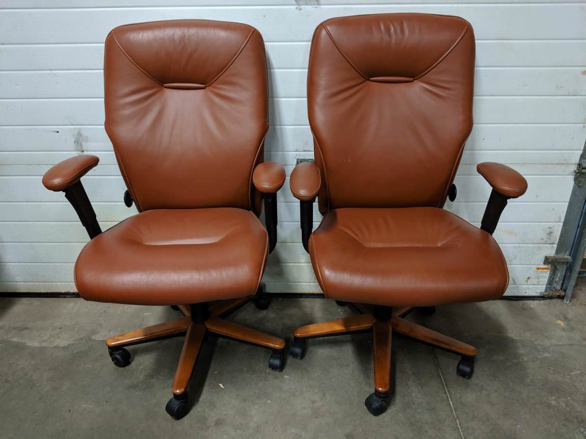Brayton International Brown Leather High Back Office Chairs