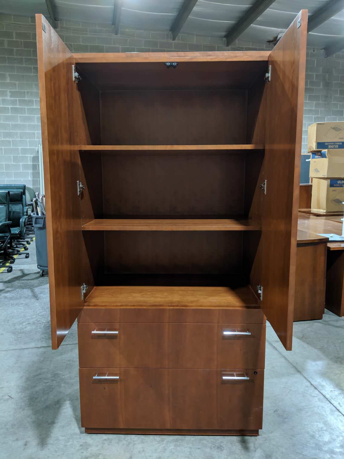 Steelcase Cherry Storage Cabinet with Lateral Drawers