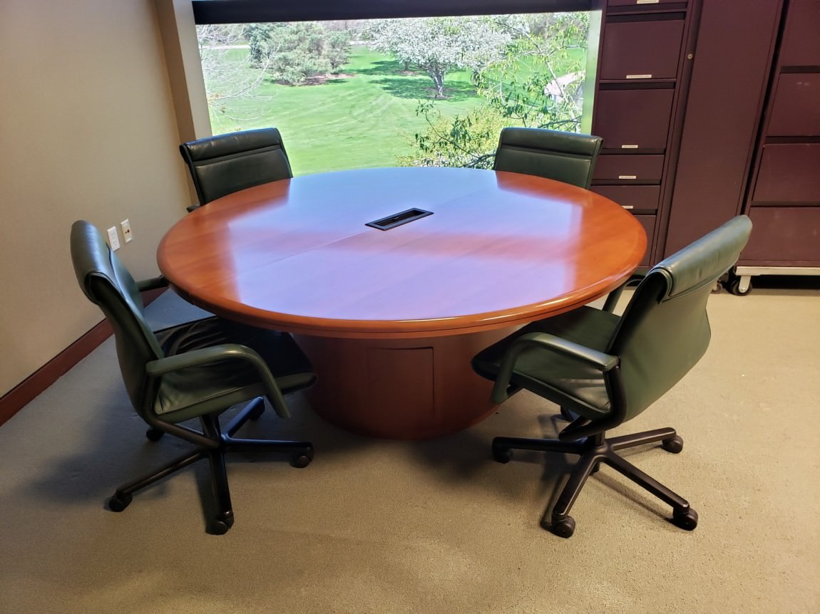72 Round Cherry Table With Power Module, 72 Round Conference Table