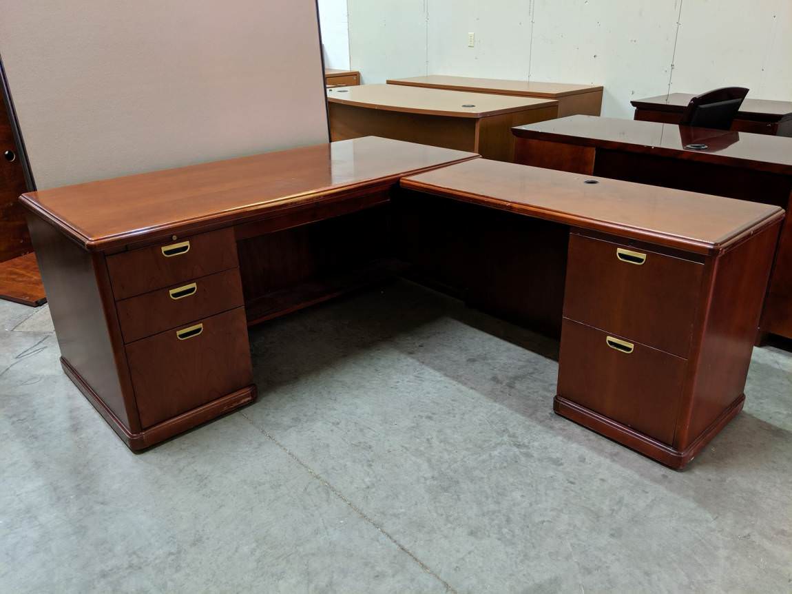 Cherry L Shaped Desk with Right Return