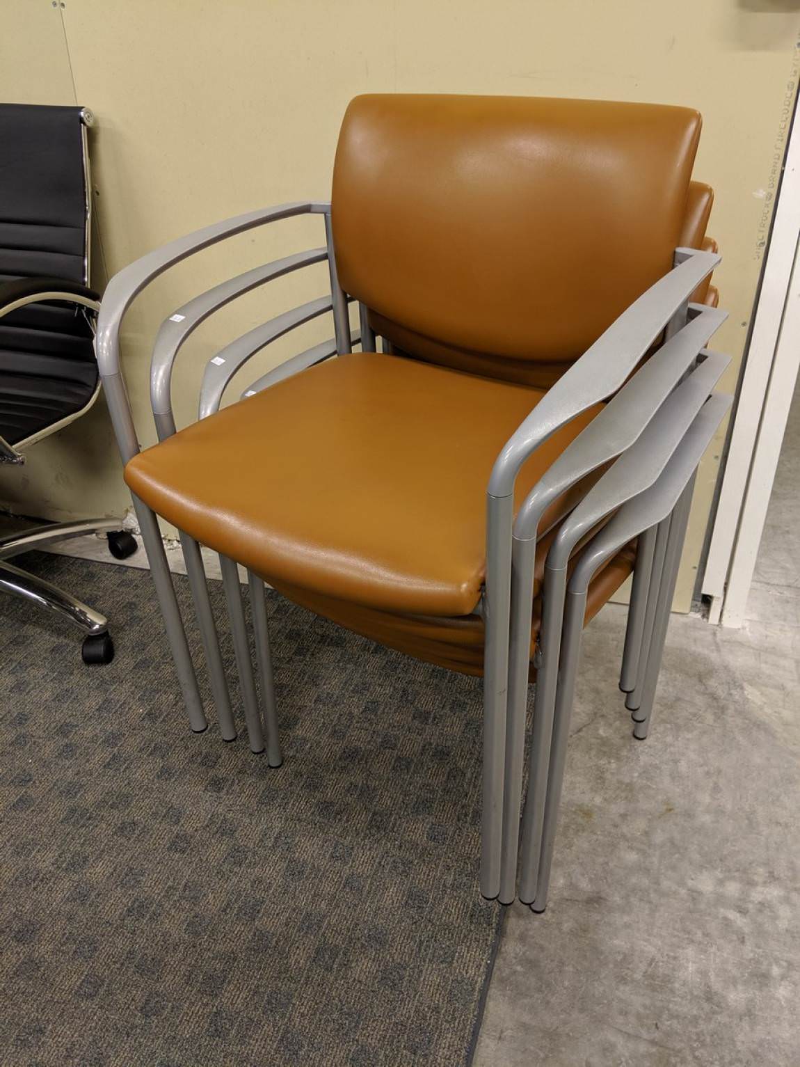 Steelcase Brown Vinyl Stacking Guest Chairs