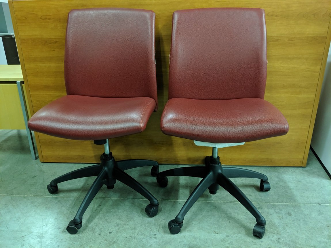 Red Vinyl Rolling Office Chair without Arms