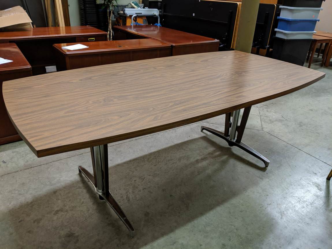 7FT Walnut Laminate Boat Shaped Conference Table