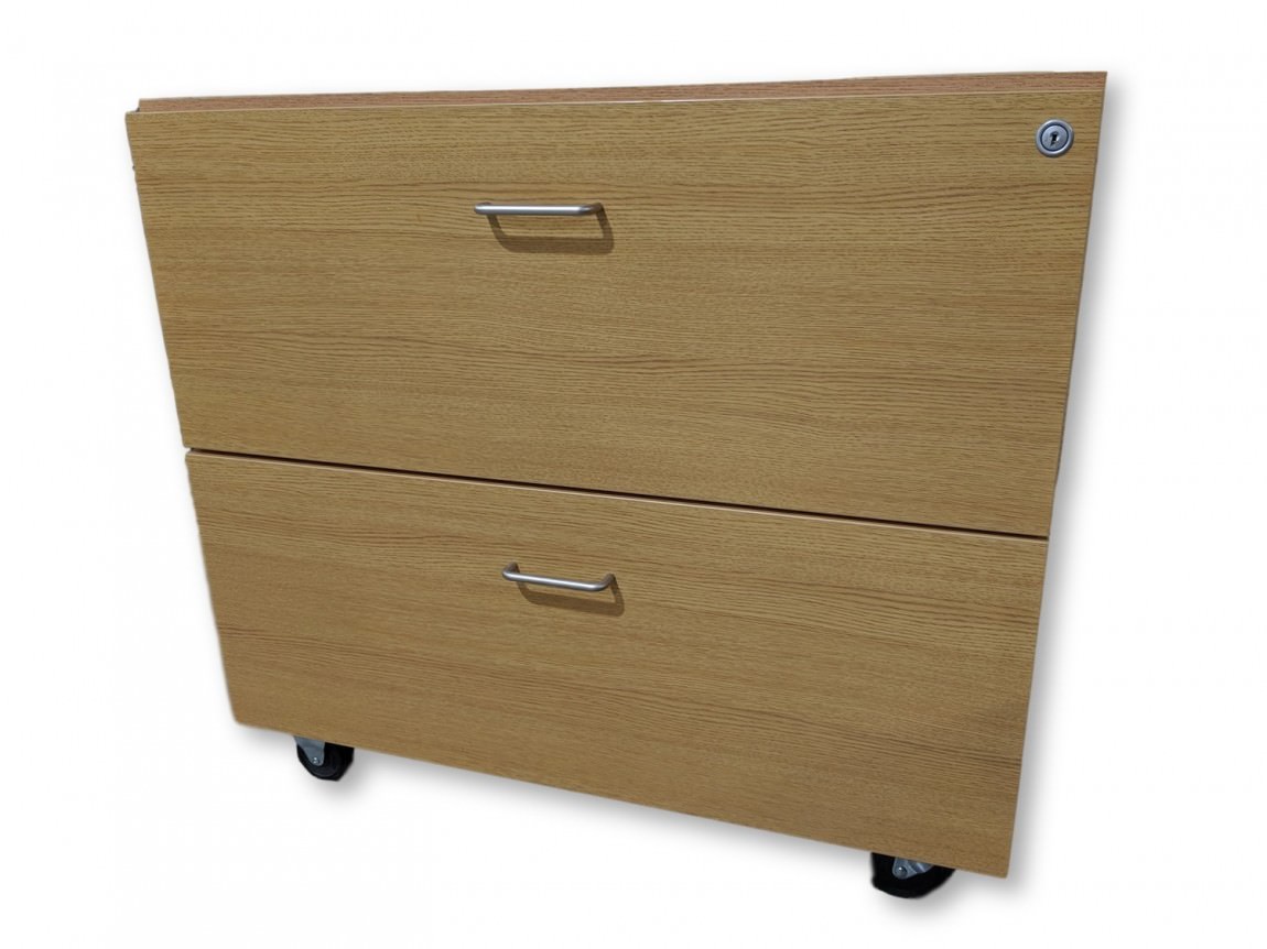 Rolling Oak Laminate 2 Drawer Lateral Filing Cabinet – 31.75 Inch Wide