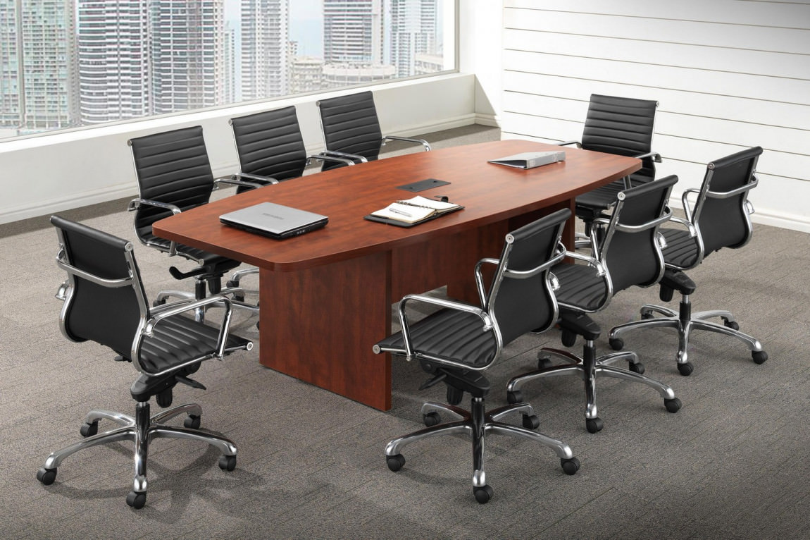 Boat Shaped Conference Room Table and Chairs Set