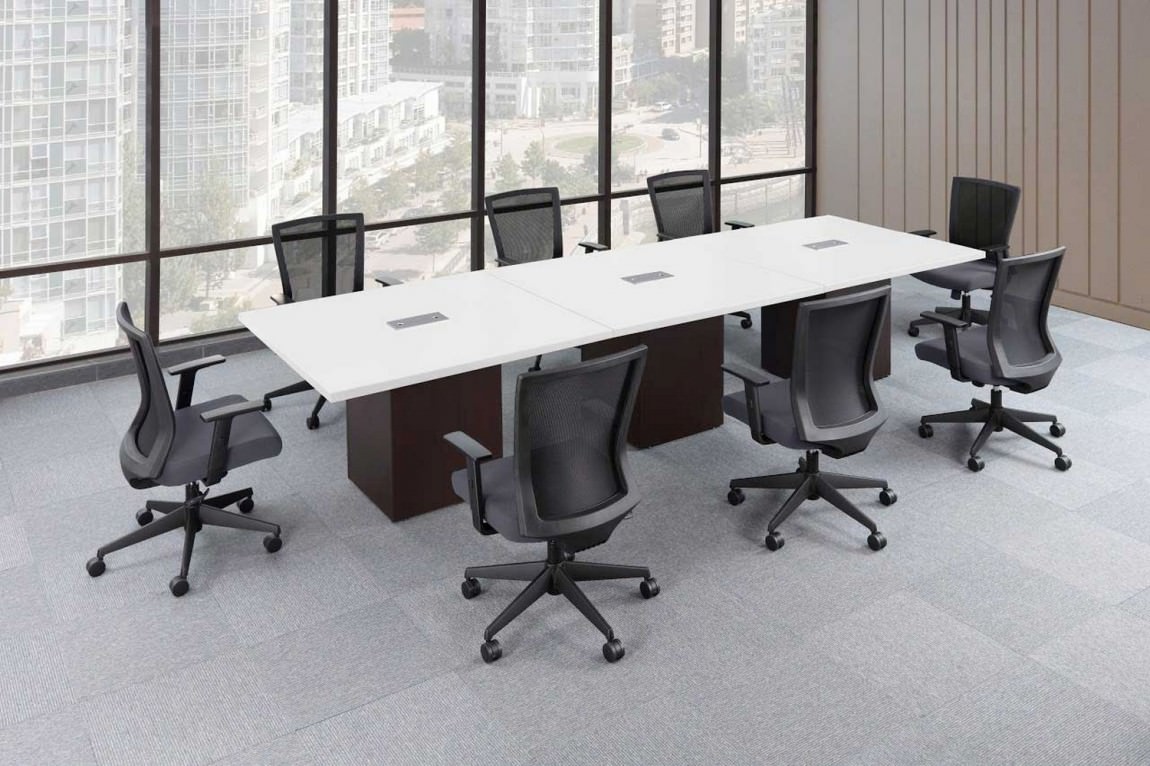 Modern Cube Base Conference Room Table and Chairs Set