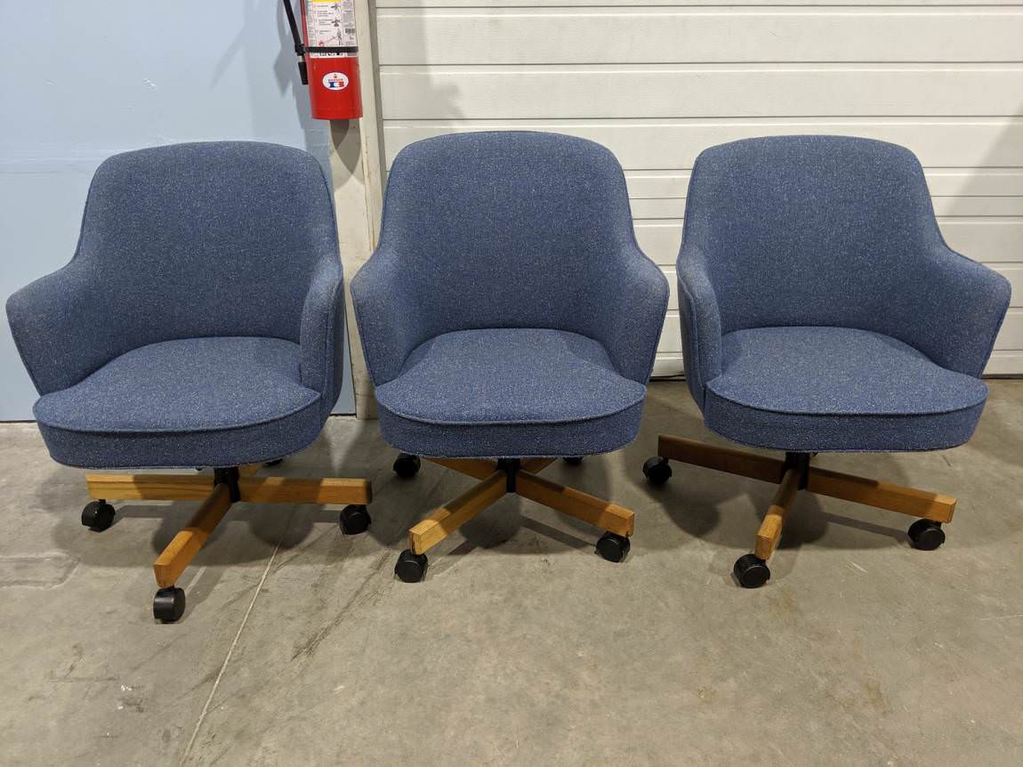 Blue Fabric Rolling Swivel Chairs