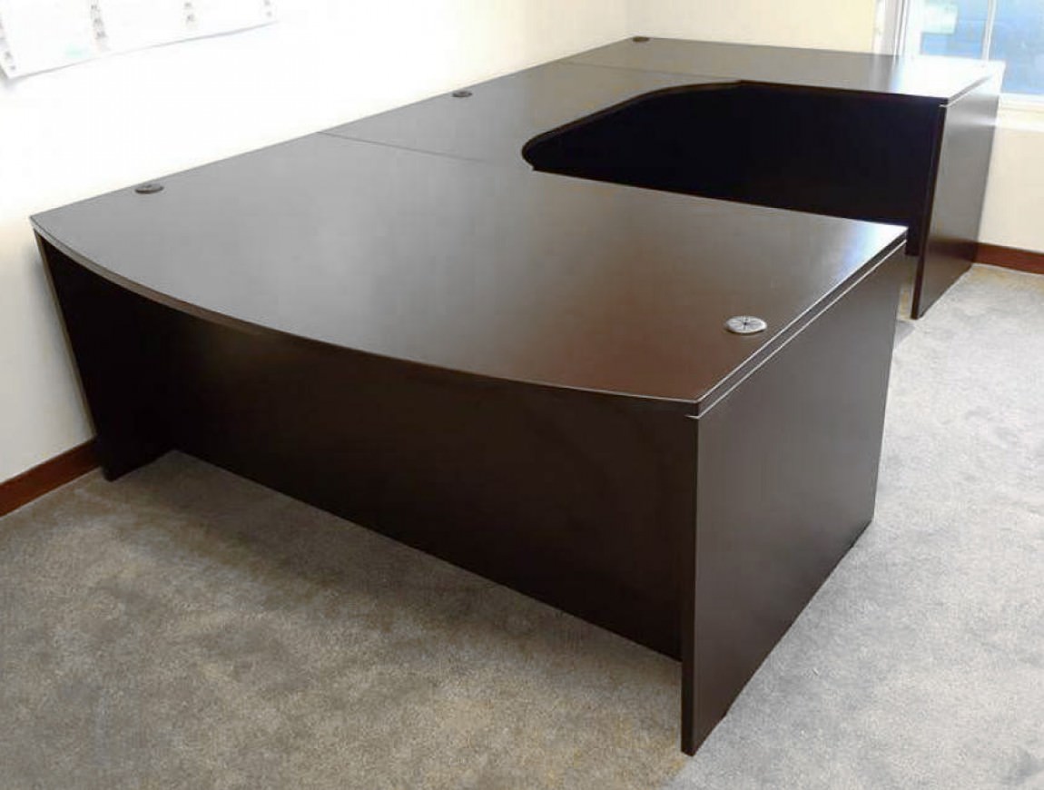 U Shaped Bow Front Executive Office Desk Cockpit Dark Walnut Express Laminate Express Office Furniture