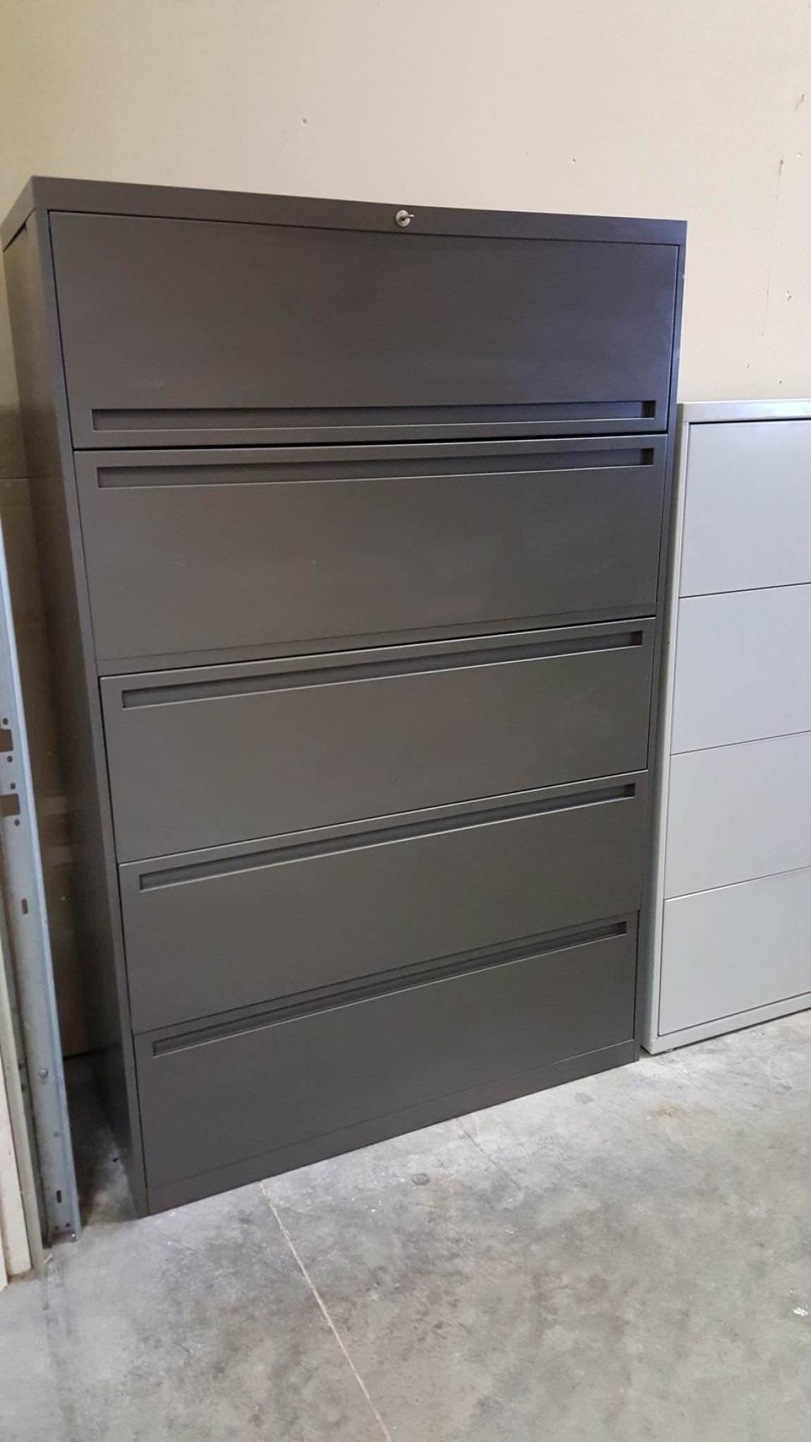 Five Drawer Allsteel Dark Gray Lateral File Cabinet