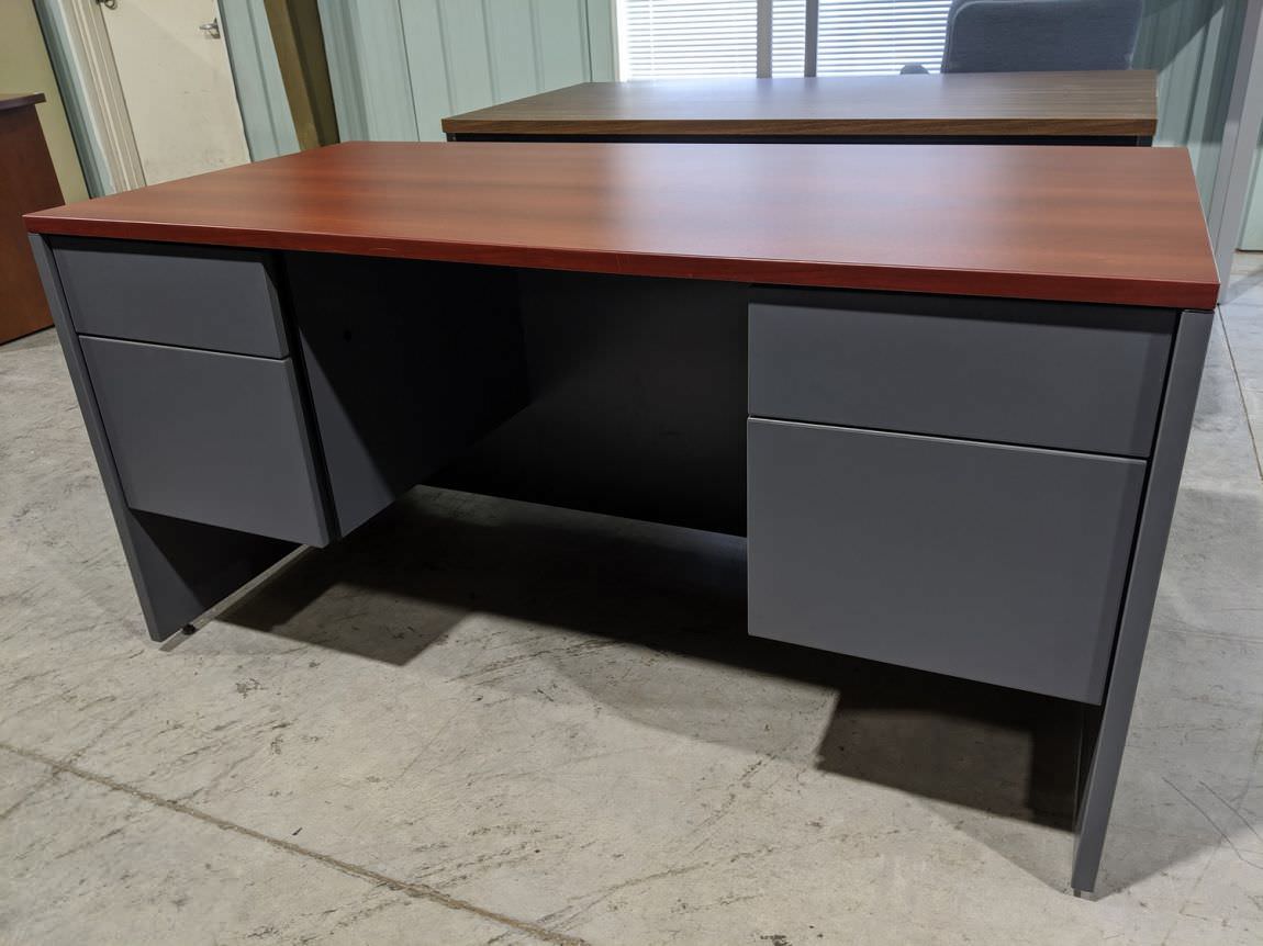 Global Cherry Laminate Desk with Gray Base - 60x29.5
