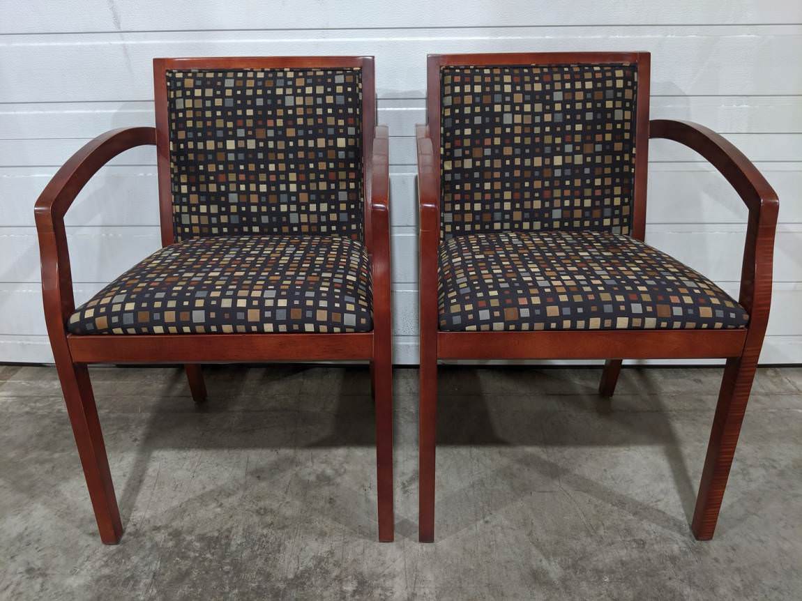 Checkered Patterned Guest Chairs with Cherry Frame