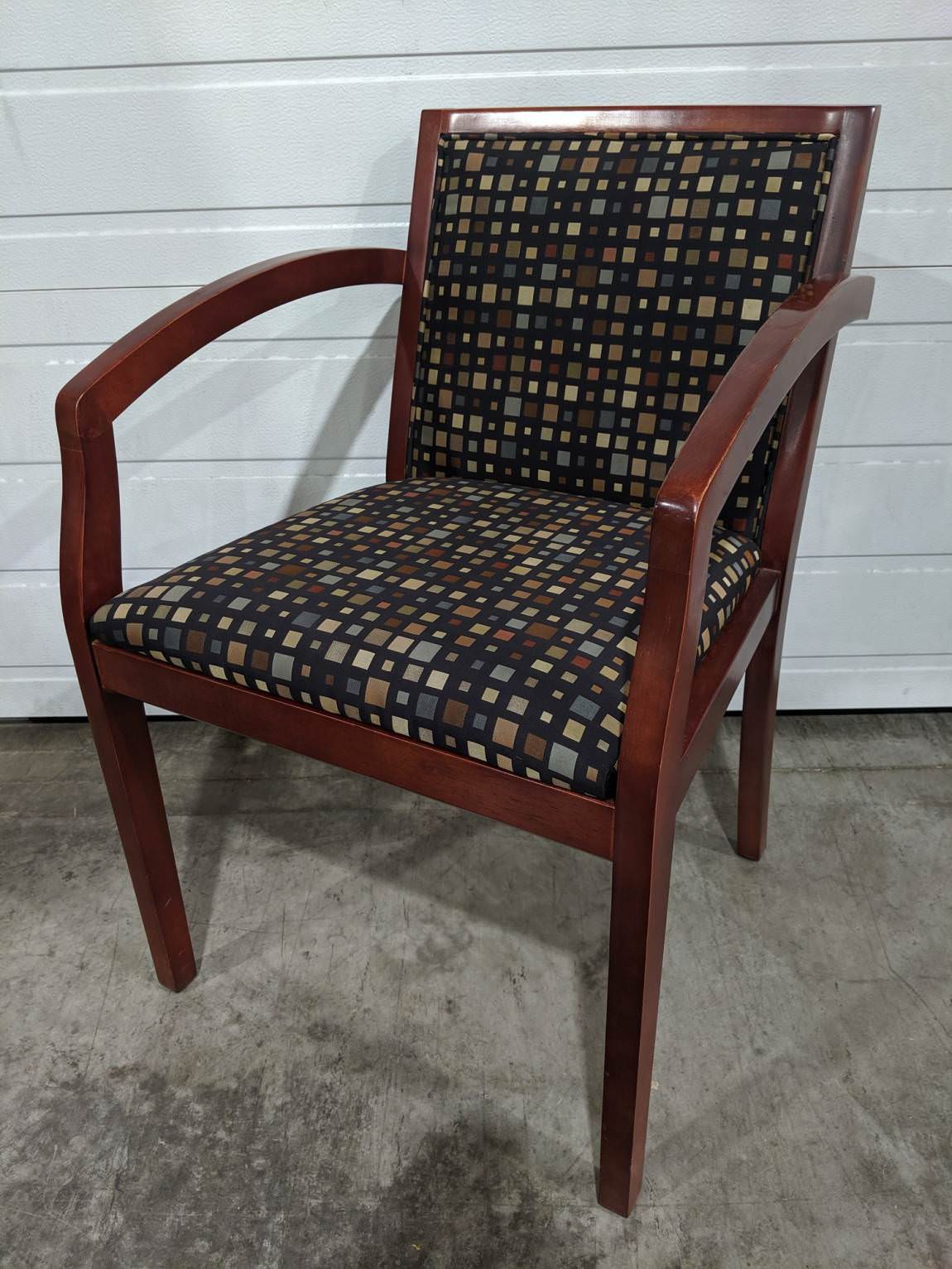 Checkered Patterned Guest Chairs with Cherry Frame