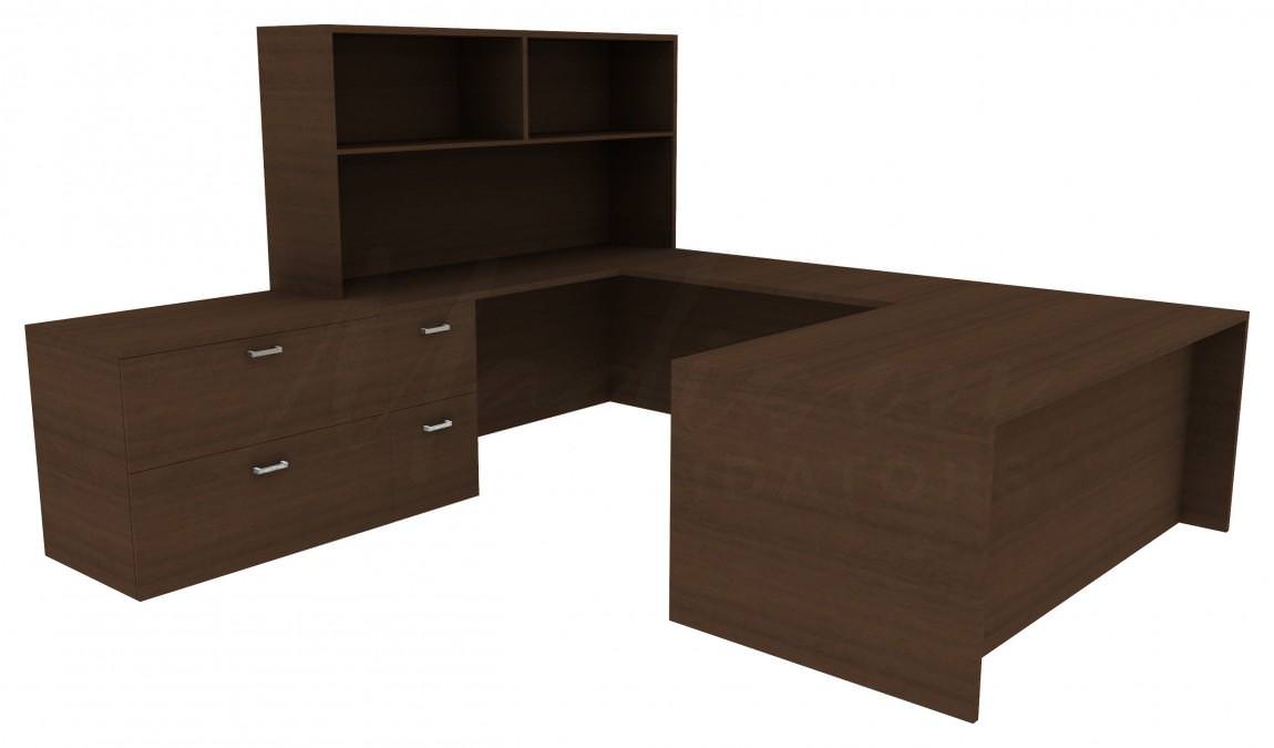 U Shape Desk with Hutch and File Cabinet