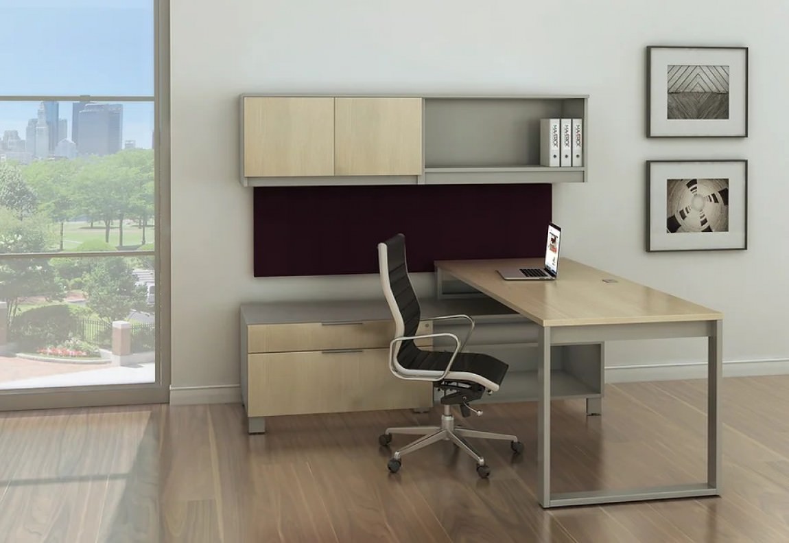 L Shaped Desk with Overhead Storage