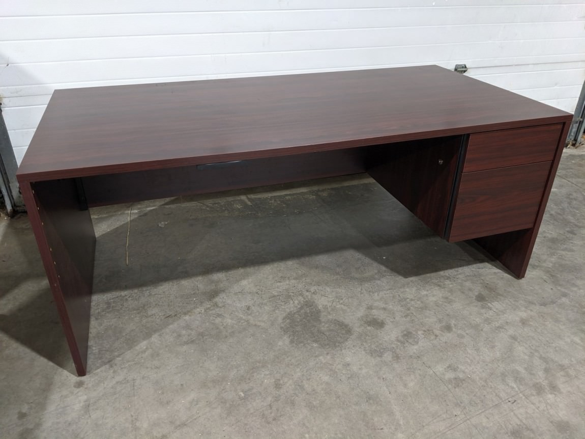 Mahogany Laminate Desk with Drawers – Right Pedestal