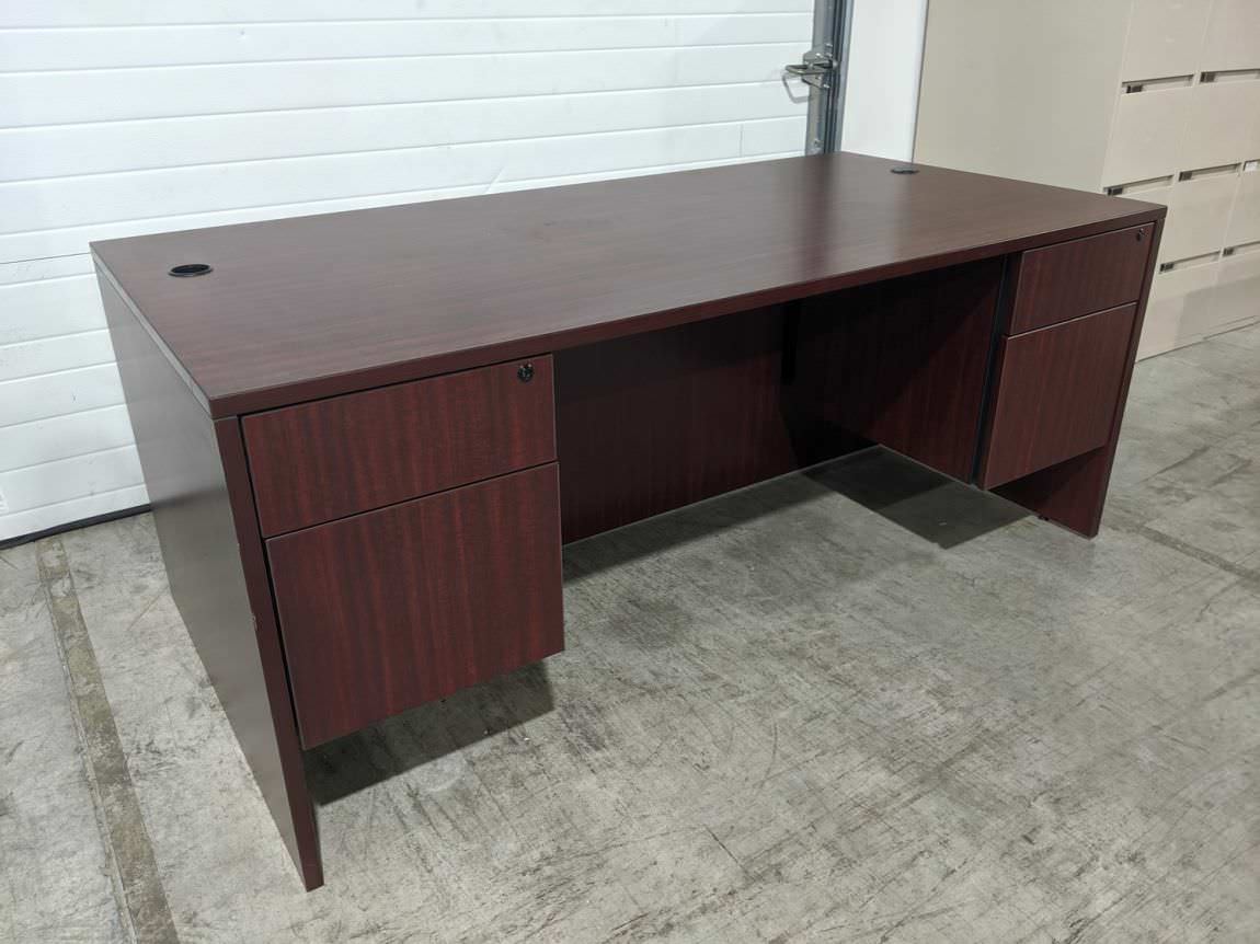 Mahogany Laminate Desk with Drawers – 70.75x35.5