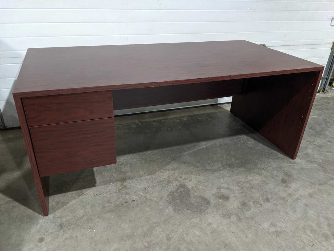 Mahogany Laminate Desk with Drawers – Left Pedestal