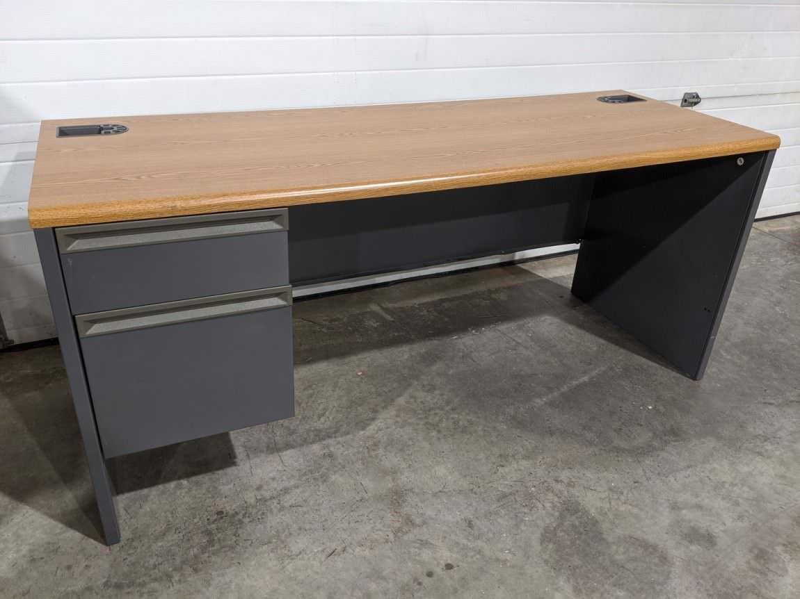 Hon Oak Laminate Desk with Drawers – Left Pedestal